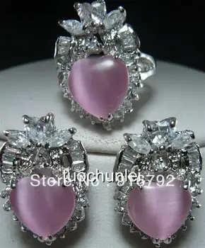 

Wholesale Wonderful Pink Heart Opal Gem Crystal Earring Ring Set (C0322)
