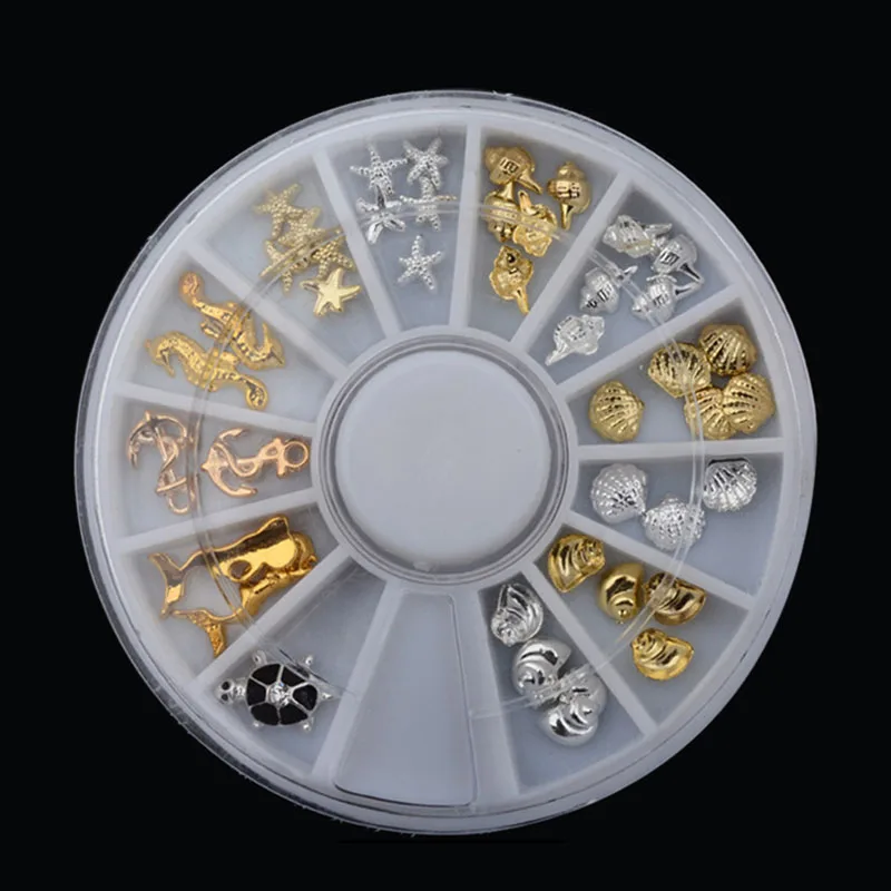 

Sea Style 3d Nail Art Sticker Decoration Studs Gold Silver Metal Alloy Glitter Charm DIY Beauty Salon Nail Tools JIU55