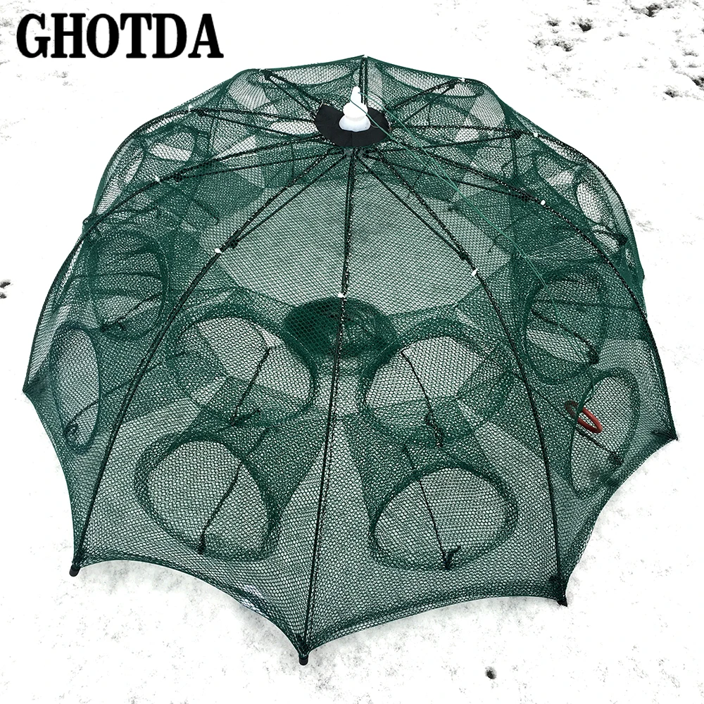 

GHOTDA NEW 4-20Holes Automatic Fishing Net Shrimp Cage Nylon Foldable Crab Fish Trap Cast Net