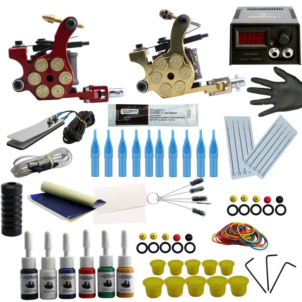 

Starter Tattoo Kit Machine Kit Rotary Machine Guns 6 Color Inks Power Supply Grips Set Tattoo Accessories Permanent Makeup Kit