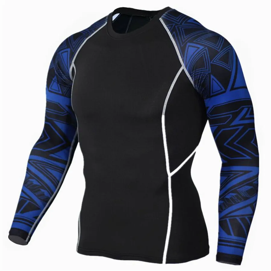 Футболка для бега с длинным рукавом, компрессионная рубашка с 3D принтом, Мужская футболка для фитнеса, спортивная одежда для велоспорта