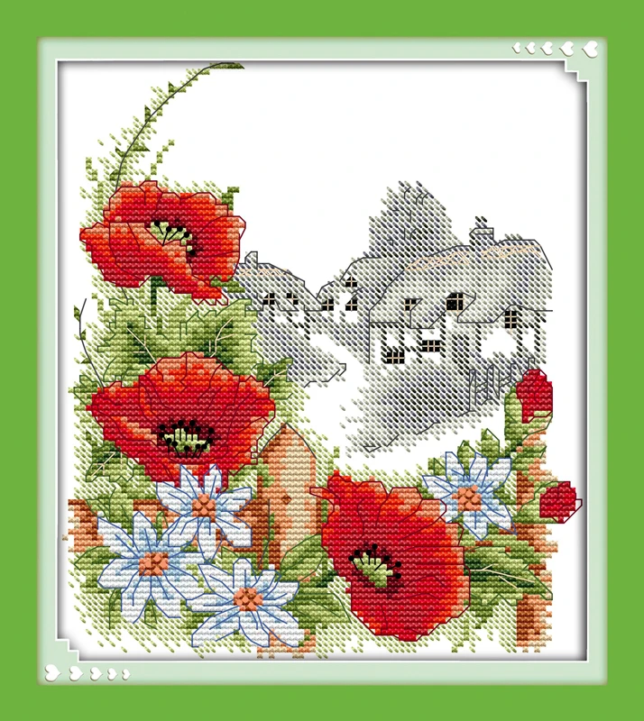 Four Seasons Flower Style Printed Canvas Cross Stitch Kit Home Decore
