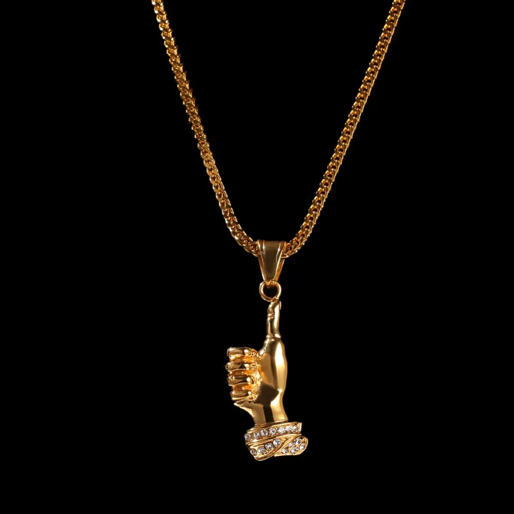 Хип хоп полностью Iced Out горный хрусталь большой палец кулон ожерелье мужские и