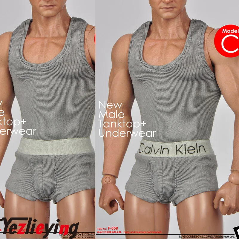 

2pcs 1/6 Scale Clothes Suit F-058 Man Tanktop+Underwear Set Gray Suit Cotton Slim 12" Muscular Action Figure Accessories