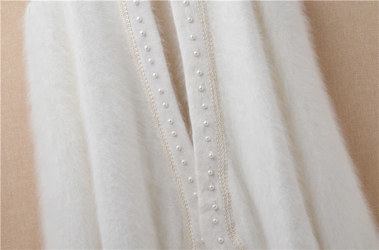 Женский толстый теплый белый Ангорский кроличий мех, Вязаная Шерстяная Одежда, кардиганы с длинным рукавом-фонариком, норковый свитер, пальто, мантия