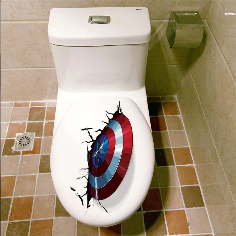 

Captain America's Weapon Shield Toilet Stickers Bathroom Decoration 3d Creative Movie Mural Art Diy Home Decals Posters