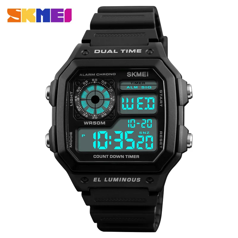 SKMEI знаменитые военные армейские спортивные часы для мужчин лучший бренд класса люкс электронные светодиодный цифровые наручные часы Мужские часы Relogio Masculino - Цвет: Black