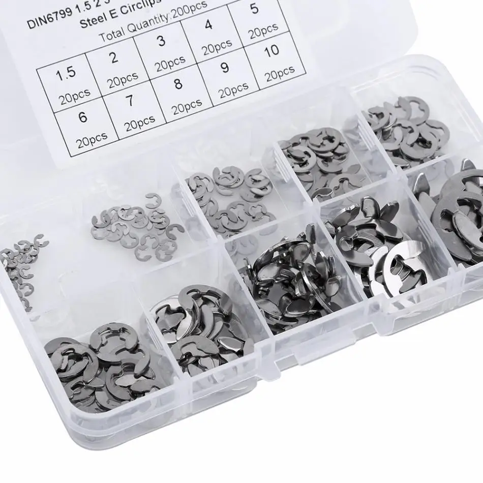 Boaby Retaining Snap Ring 120Pcs 304 Stainless Steel E-Clip Retaining Snap Ring Circlip Kit 1.5mm-10mm Boaby Retaining Snap Ring 120Pcs 304 Stainless Steel E-Clip Retaining Snap Ring Circlip Kit 1.5mm-10mm