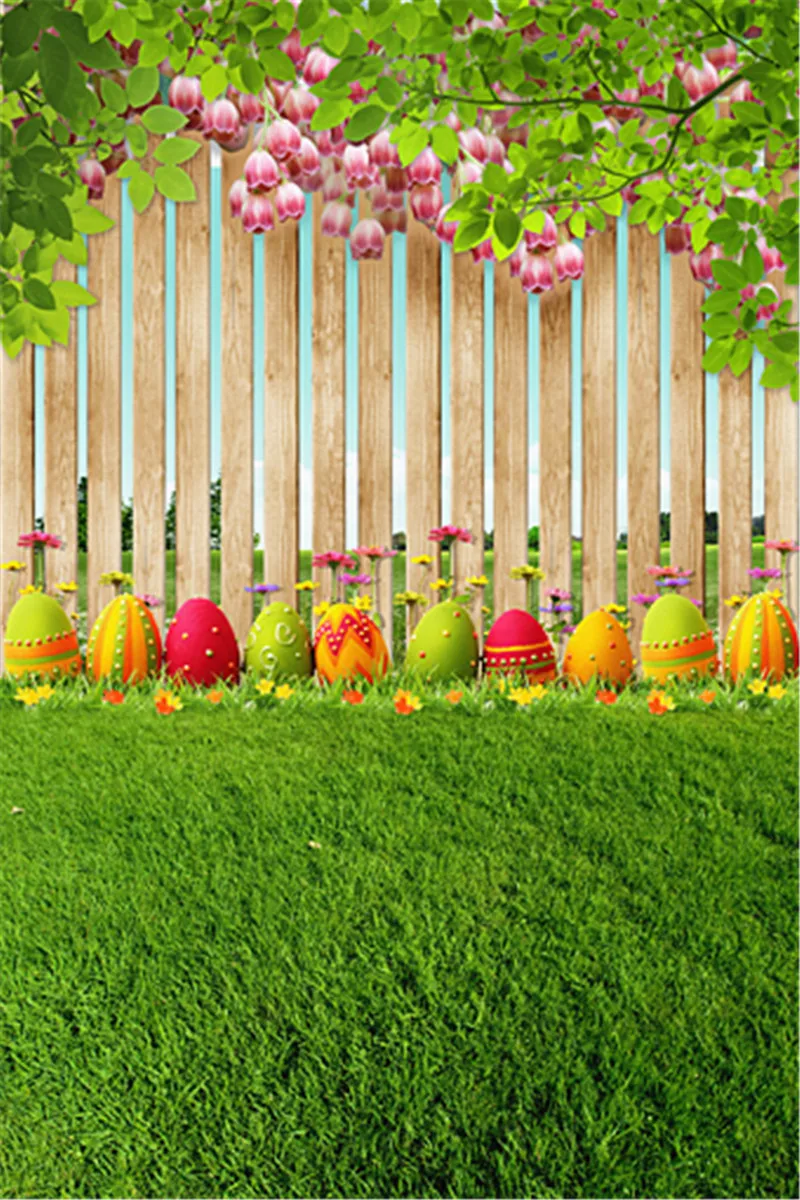 New Spring Easter Color Eggs Photography Background Fences Green Screen