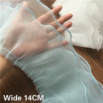 

14CM Wide Luxury Tulle Lace Fabric Ribbon Organza Ruffle Trim Wedding Dress Fluffy Skirt Fringe Splicing Sewing Guipure Supplies