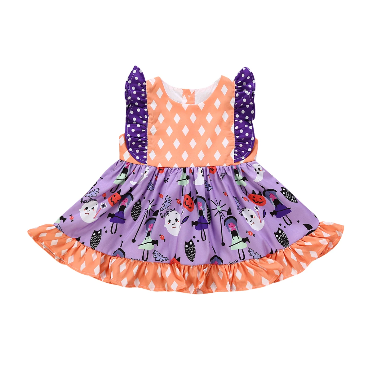 

Halloween Novelty Pretty Infant Baby Girls Dress Ruffles Petal Sleeve Cartoon Print Knee-Length A-Line Dress Outfit Party 6M-5Y