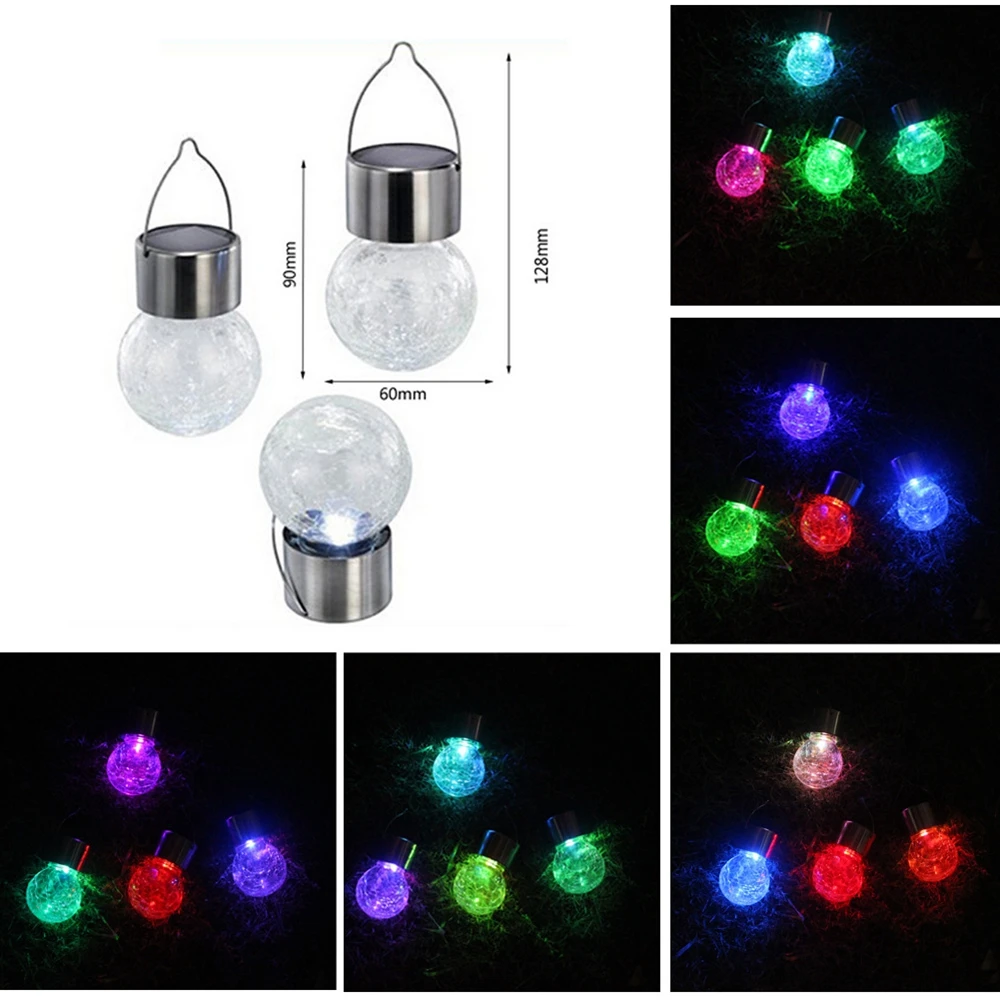 Chiclits LED Solar Powered Glass Ball Lamp Crack Solar Hanging Crackle Ball Light for Garden Decoration Night lighting (9)