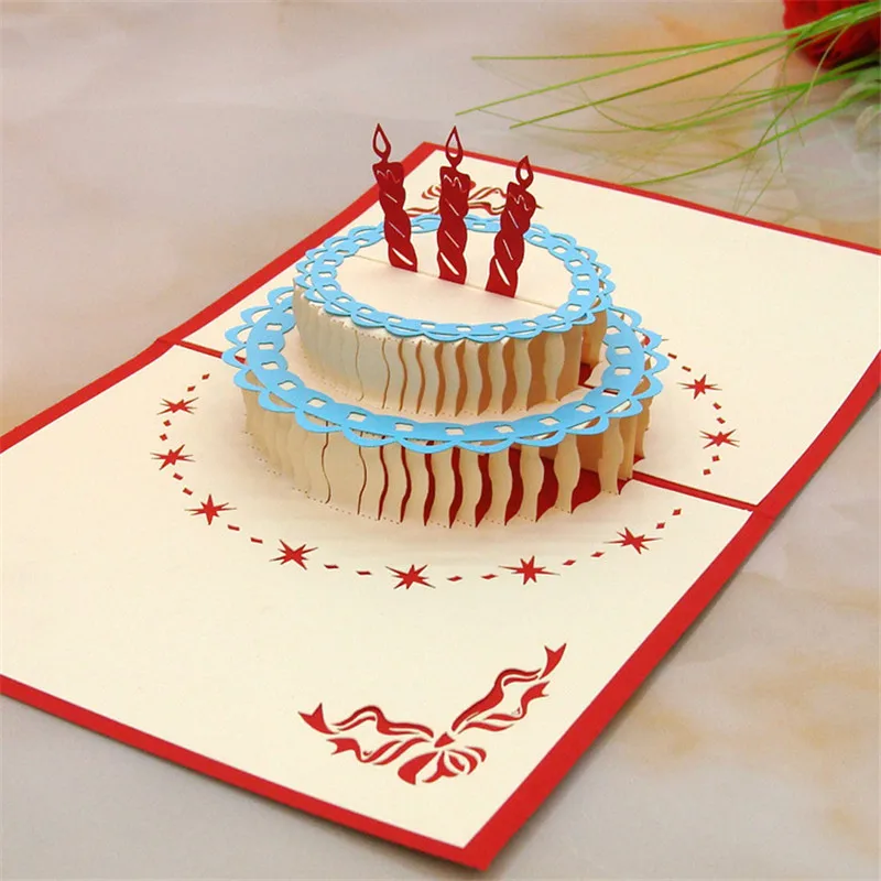  Happy Birthday Card 3D Pop up Blank Birthday Cake Laser Cut Vintage Invitations Cards for Kids/Adul - 32901290163