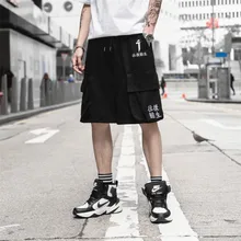 Harajuku/мужские шорты с вышивкой и китайскими персонажами в стиле хип-хоп, шорты для бега, уличная одежда, мужские шорты до колен