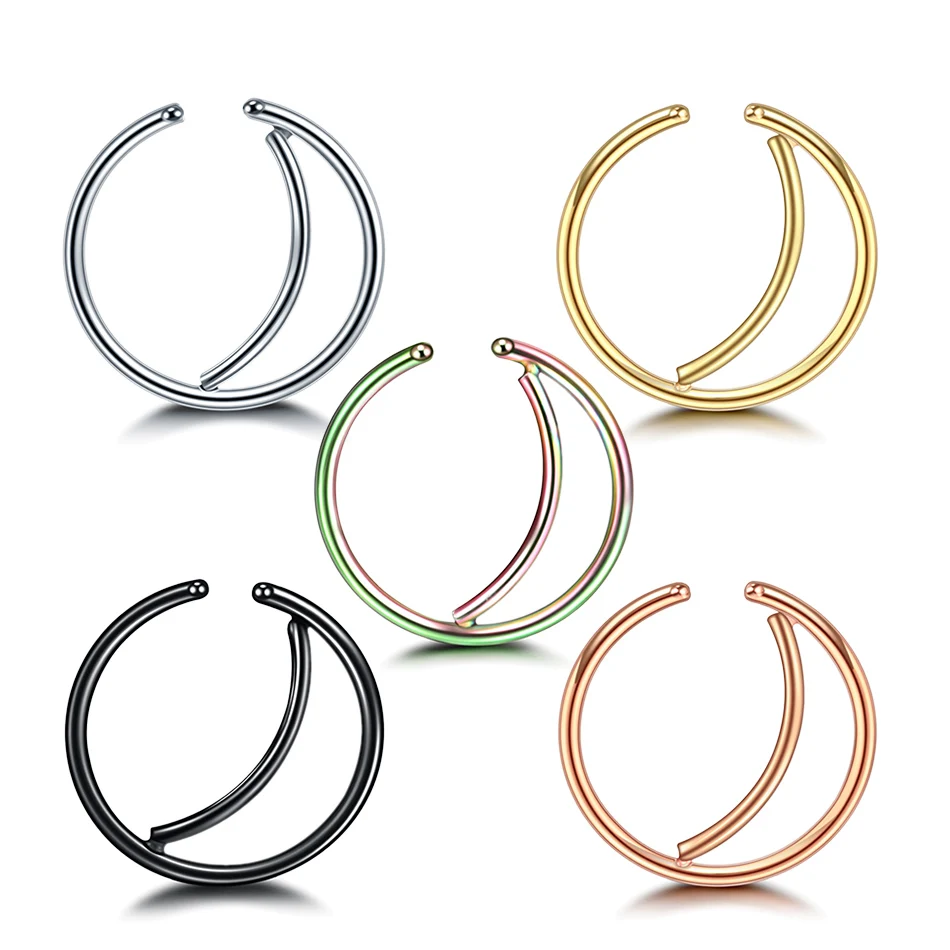 

5pcs/lot Steel Mixed Colors Fake Nose Septum Rings Piercing Ear Cartilage Tragus Helix Fake Oreja Piercings Body Jewelry 20G