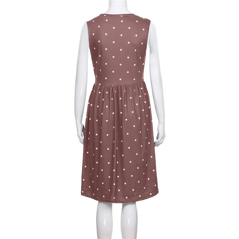  New Women Summer Fashion Pleated Polka Dot Pocket Loose Swing O-Neck Casual Midi Dress Elegant Lady Holiday Daily Dress #4R08 (23)