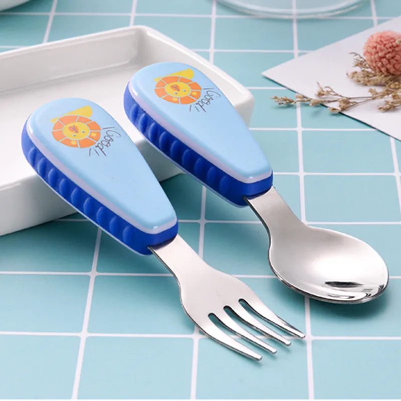 2pcs Spoon Fork Children Dinnerware Sets Stainless Steel Cutlery Set Cute Baby Tableware Fork
