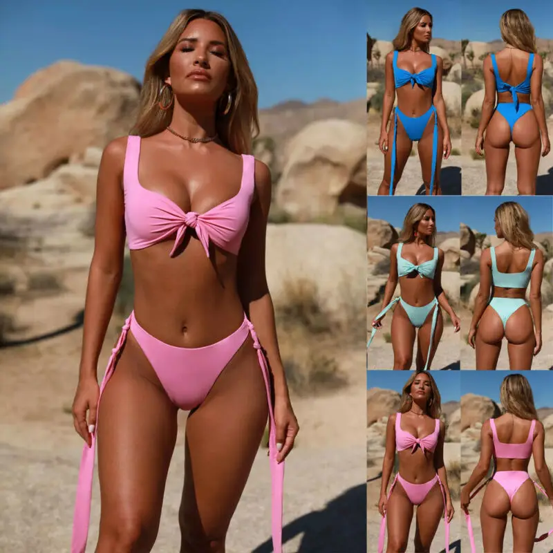 

Fashionable Women Soft Swimwear Bandage Strappy Bikini Set Swimsuit Push-up Padded Bra Bandage Beachwear Bathing Suit