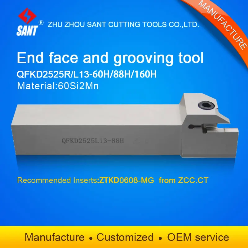 

Zhuzhou Sant cnc cutting tools Surface Grooving tool holder QFKD2525L13-88H with inserts ZTKD0608-MG with good quality