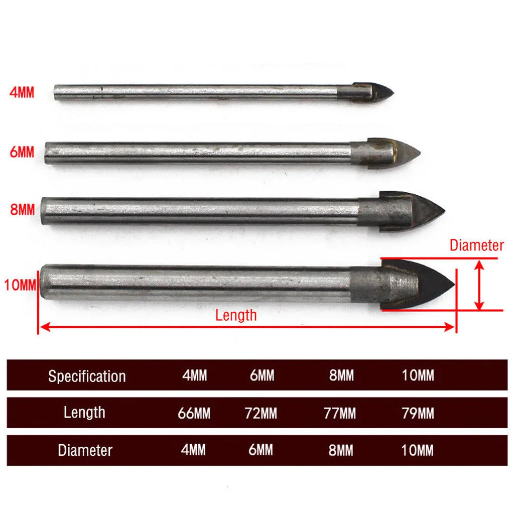 Стиль комплект Стекло Мрамор фарфор пикообразная головка Керамика сверло для плитки 4/6/8/10 мм инструмент 4 шт. мебельная фурнитура взрыв