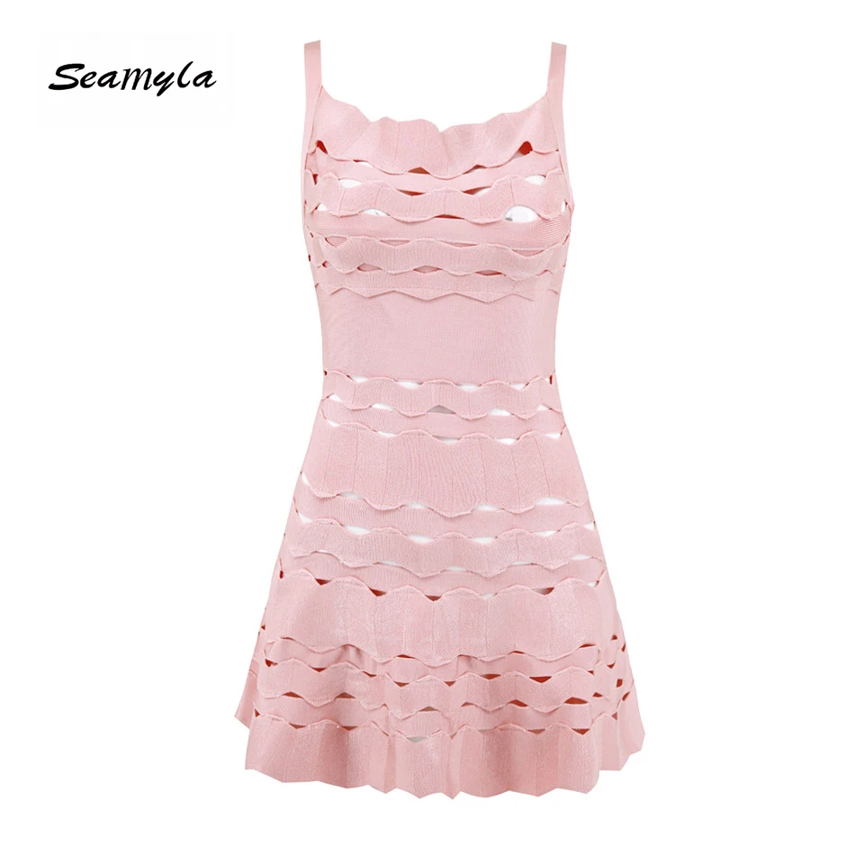 

Seamyla High Quality Women Bandage Dress Sexy Hollow Out Evening Party Dresses 2019 Mini Club A Line Vestidos Bodycon Dress