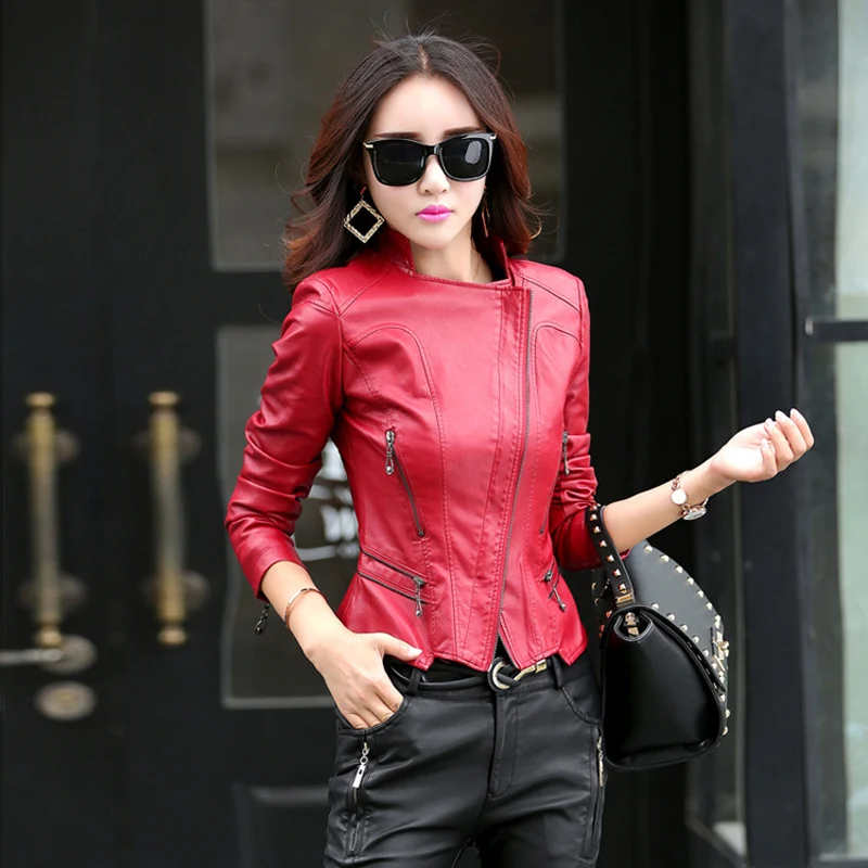 

2019 Plus Size Leather Jacket M-5XL Fashion Clothing Women Hot Selling Black Autumn Winter Split Short Warm Biker Jacket GQ1252