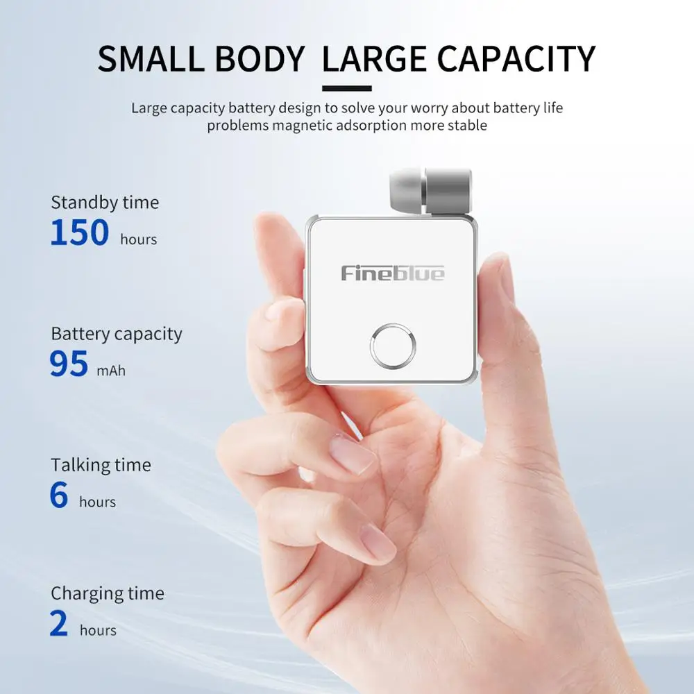 Newest Fineblue F1 Clip on Business Wireless Bluetooth Headset Vibrating Alert HD Sound Quality Earphone with Mic for iPhone X 8