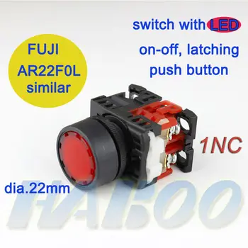 

5pcs dia.22mm fuji similar AR22F5L flat head on off auto lock illuminated led lighted push button switch1NC 6V 12V 24V 110 220V