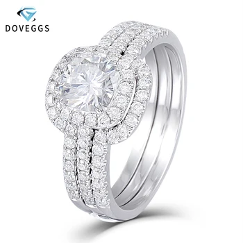 

DovEggs Center 1ct Carat 6mm Cushion Cut F Color Moissnaite 14K White Gold Bridal Engagement Ring Set for Women Wedding Gift