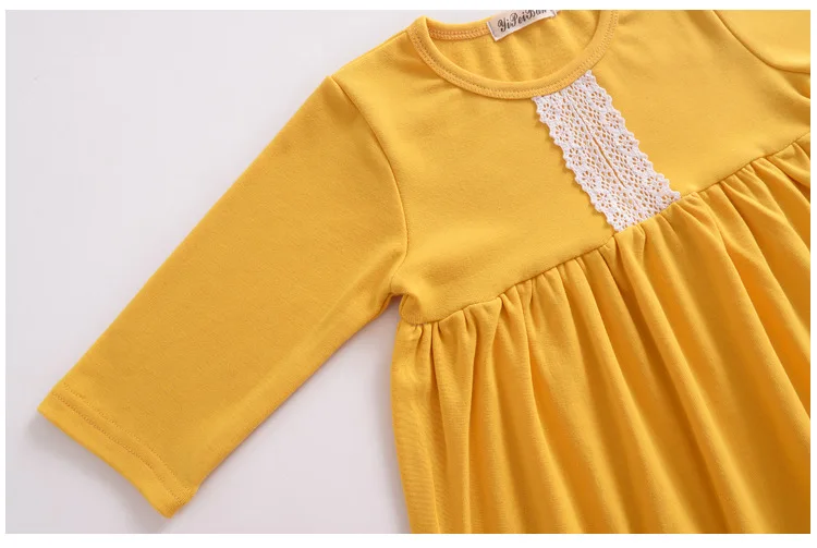 Mother nest 2018 Baby Long Sleeves Yellow Girls Dress Autumn Children Clothing Lace Cotton Toddler Dresses For Party Birthdays (29)