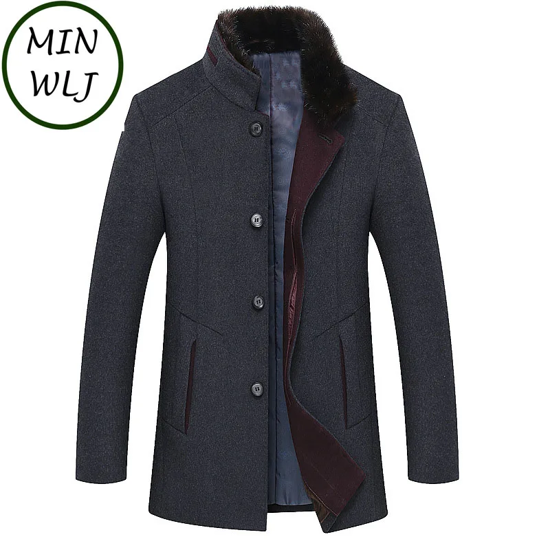 MINWLJ Brand Plus Size 4XL 5XL 6XL Men Winter Autumn Fur Collar Wool