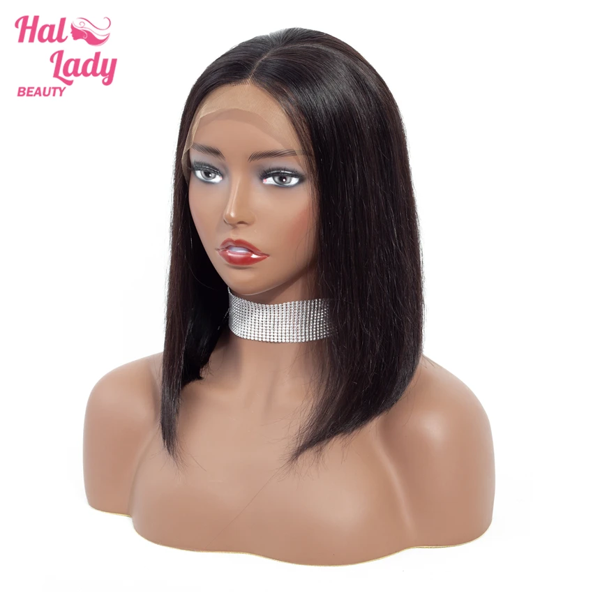 Halo Lady Hair 13*4 короткие человеческие волосы на шнурках парики боб парик для черных женщин бразильский прямой фронтальный парик предварительно выщипанный алиперл