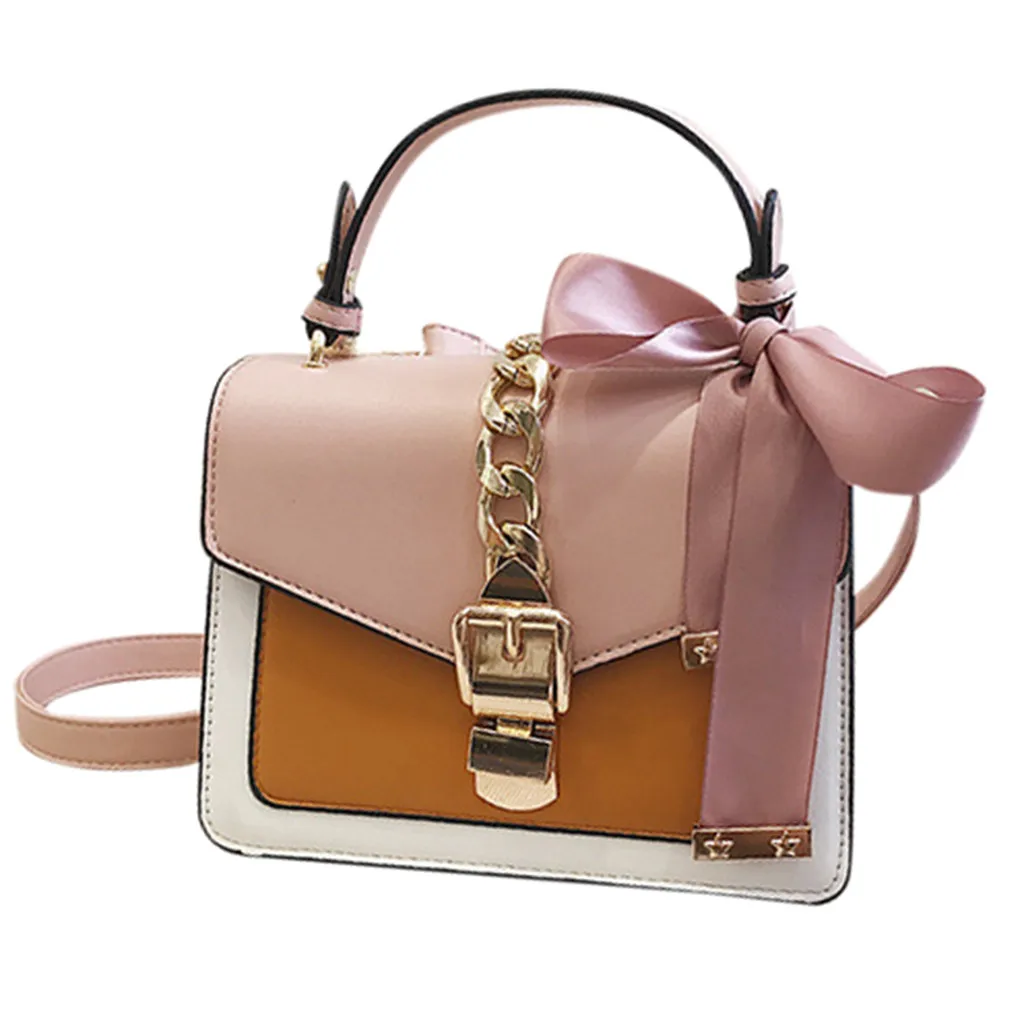 Hot Sale Woman Chain Bag Lace bow Contrast Color Chain Handbag Shoulder Bag Pu Leather Messenger Bag