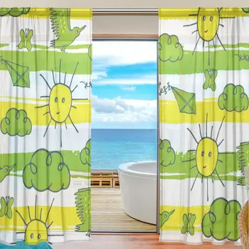 

Sheer Door Curtain Panels W55xL78 Inch/W55xL84 Inch,Butterfly Kite Sun Bird Cloud,Window Curtains Voile Sheers 2 Panels Set