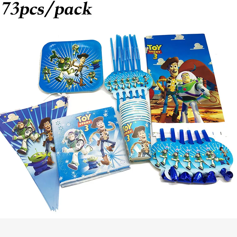 

73pcs Toy Story disposable plates cups straws Toy Story disposable napkins tablecloths Toy Story birthday party decorations