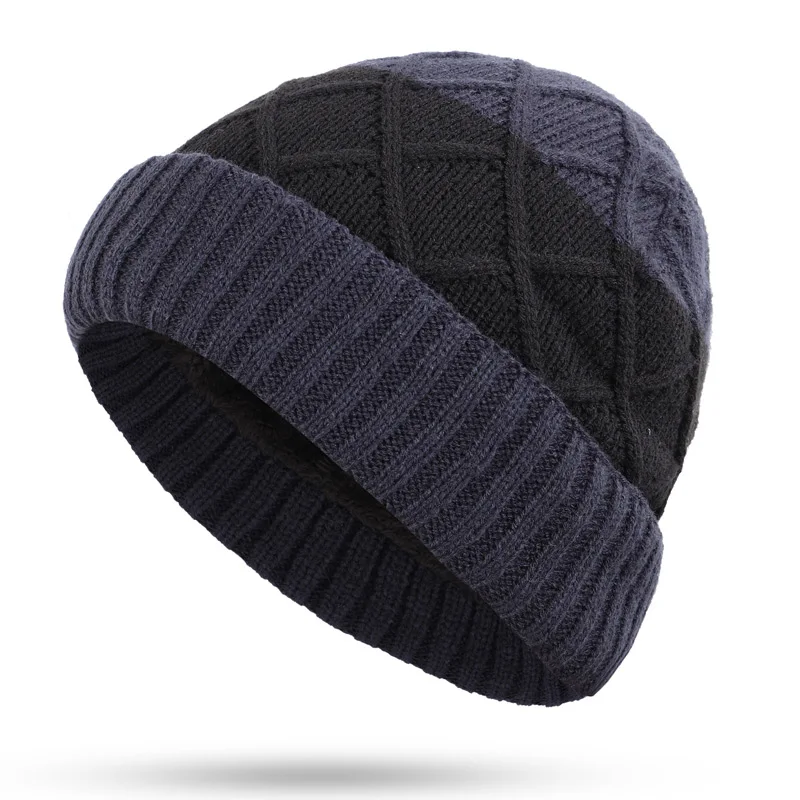 Зимние вязанные шапочки Skullies Beanies, мужские зимние шапки для мужчин, шапка, маска, Теплая мужская однотонная X женская зимняя шапка, шапка - Цвет: Navy