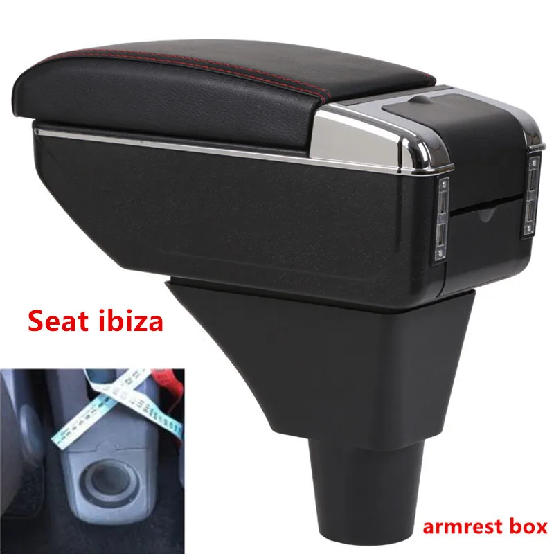 

For Seat ibiza armrest box central Store content Storage box Seat armrest box with cup holder ashtray USB interface car parts
