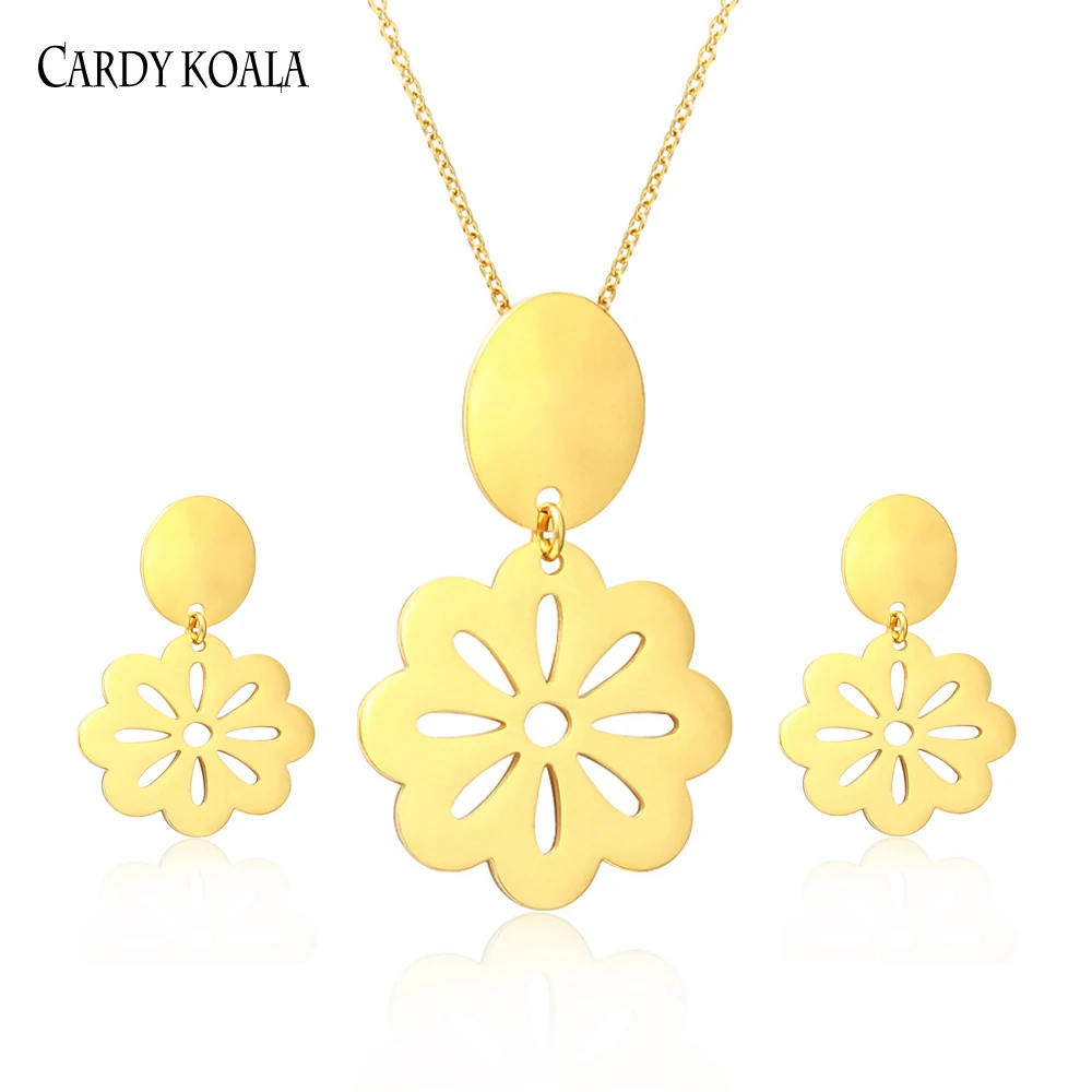 

Cardy Koala Flower Pendant Necklace Earring Jewelry Set Stainless steel Silver / Gold / Rose Gold Jewelry Set for Women and Girl