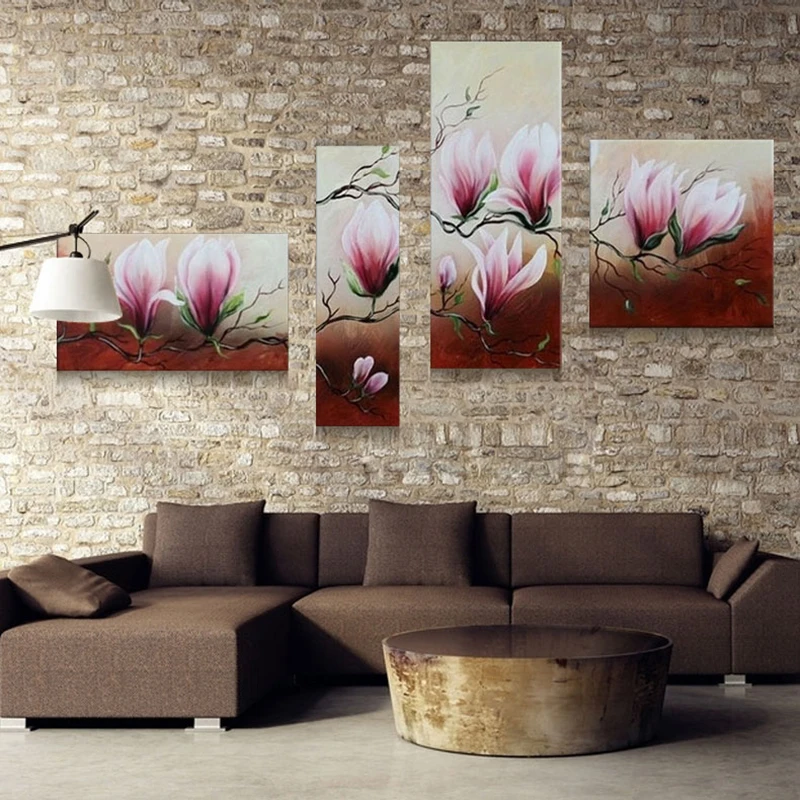 

4 Piece Modern Handmade Magnolia Flower Oil Painting Hand Painted Flower Painting Cuadros Decoration For Living Room Unframed