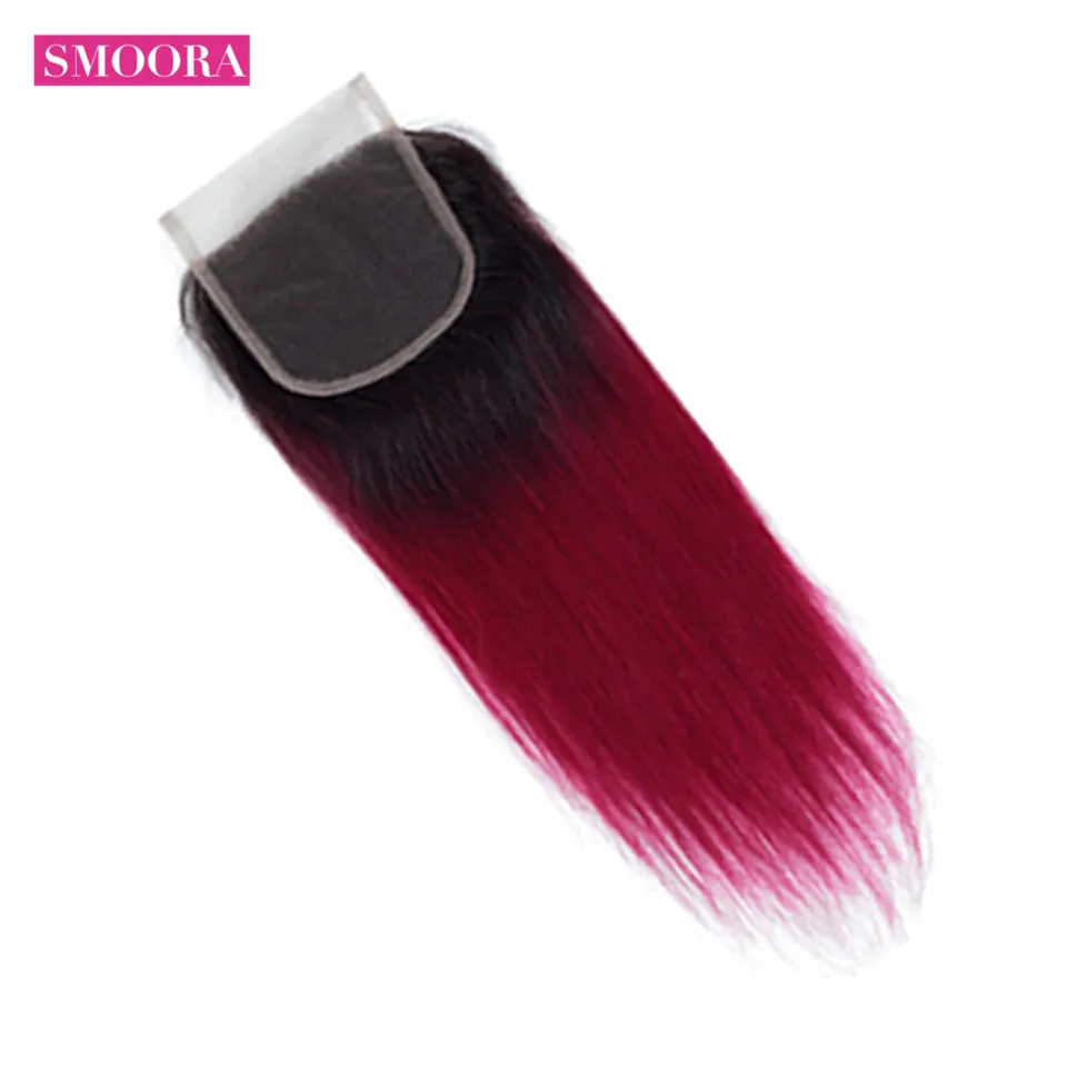ombre straight lace clousre 1b burgundy