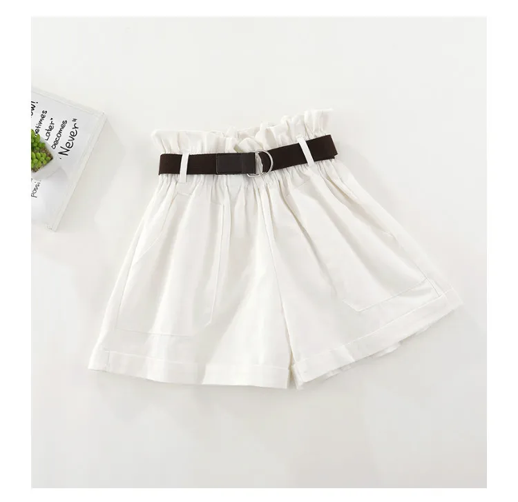 Gplus летние шорты женские винтажные повседневные с высокой талией пояс с оборками однотонные свободные шорты белые женские Pantalones Cortos Mujer