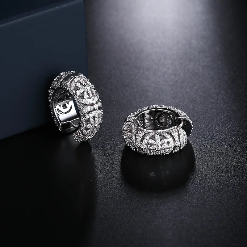 

UMGODLY Luxury Brand Mandala Geometry Totem Earrings Full Cubic Zirconia Stones Retro Hollow Women Party Jewelry