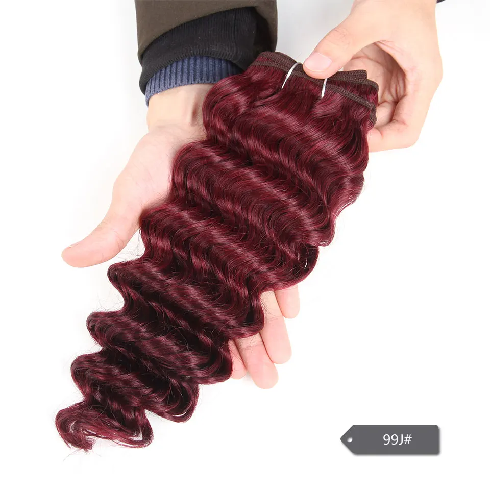 Sleek Nature Deep Wave 1 Piece Only Brazilian Deep Wave Bundles Human Hair Weave Deal #4 27 30 99J Burgundy Remy Hair Extension