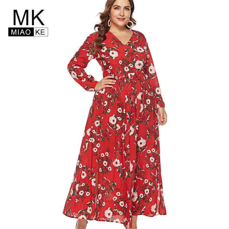 ladies red floral dress