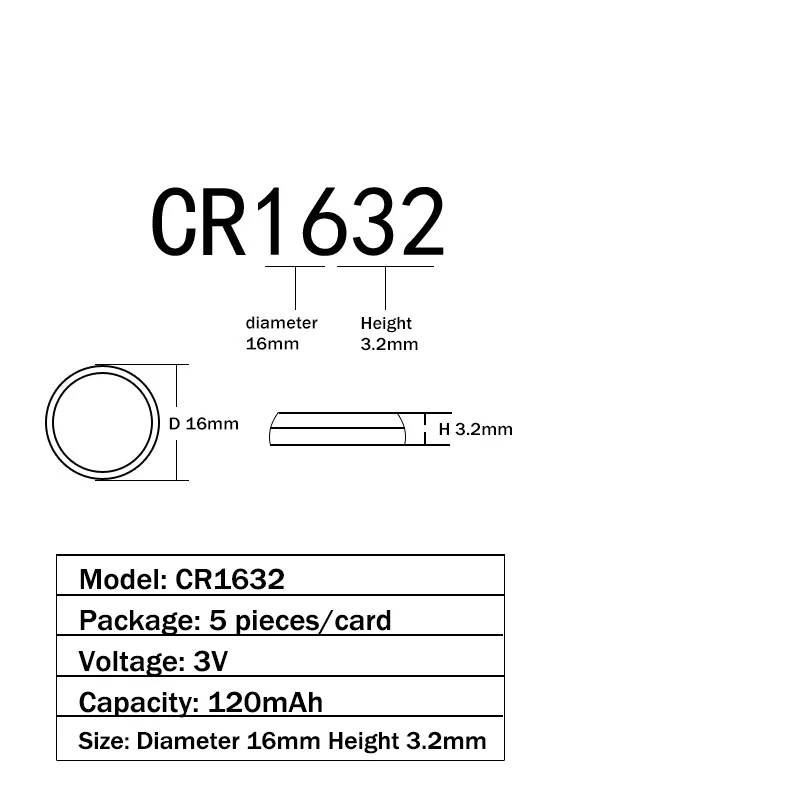 5 шт./упак. CR1632 аккумулятора кнопочного типа LM1632 BR1632 ECR1632 ячейки литий Батарея 3V CR 1632 для мобильного часо-Электронная игрушка пульт дистанционного управления