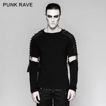

PUNK RAVE Men's Punk Street Cool T-shirt Gothic Motocycle Style Fashion Detachable Long Sleeve T-shirt Hip Hop Personality Tops