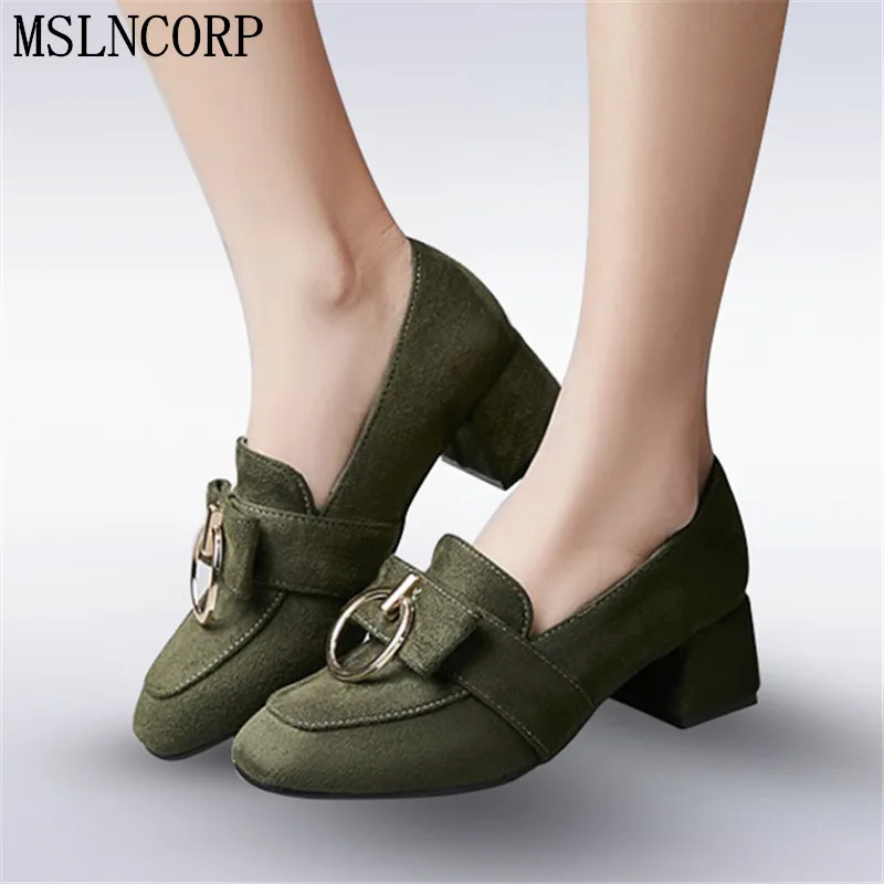 

Plus Size 34-43 New Slip On Square Toe Women Pumps Sweet Style Bowtie Spring and Autumn Square High Heels Ladies Footwear Shoes