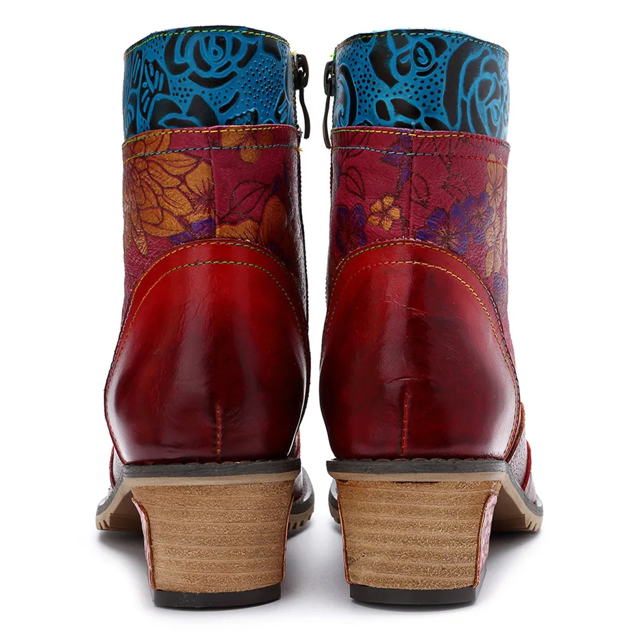 D Knight Vintage Splicing Printed Ankle Boots For Women Shoes Woman Genuine Leather Retro Block Med Heels Fall Winter Women Boot (2)