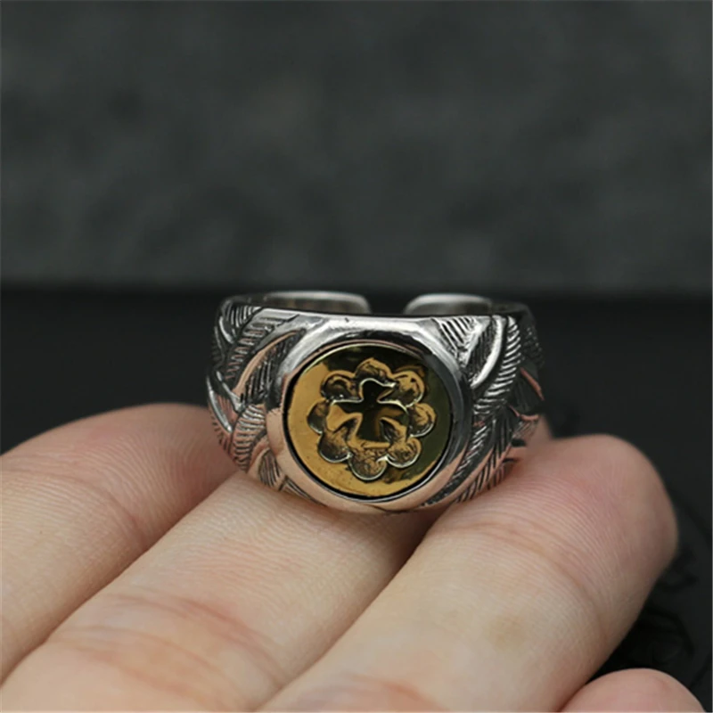 

Vintage Indian Style Oxide Sterling Silver 925 Mens Ring Eagle & Feather Cool Personality Ring Thai Silver Mens Jewelry Gifts