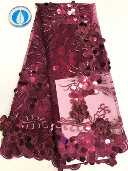 

Beaded Lace Fabrics 2019 Wine red African Lace Fabric High Quality sequins French Nigerian Lace Fabric For Wedding Dress (DP19-5